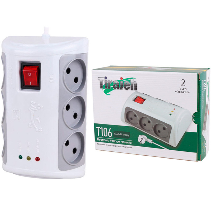 محافظ برق کامپیوتر و صوتی تصویری 6 خانه تیراژه T106 با کابل 3 متری 